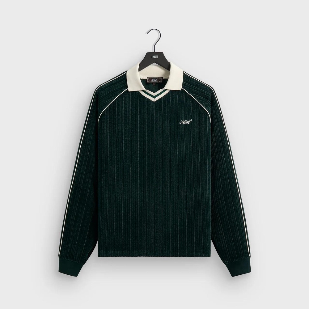 Kith Trevor Polo Mens XXL Stadium Velvet Corduroy Long Sleeve V-Neck Script Logo
